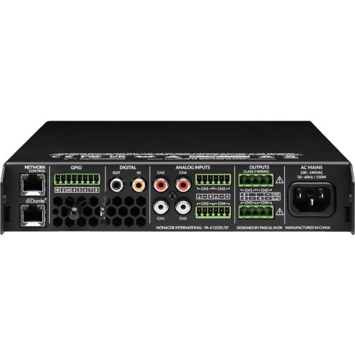 Monacor PA-4125DX/DT dante-enabled 4-zone multifunctional amplifier, 4 x 125 w, 2 x 250 w